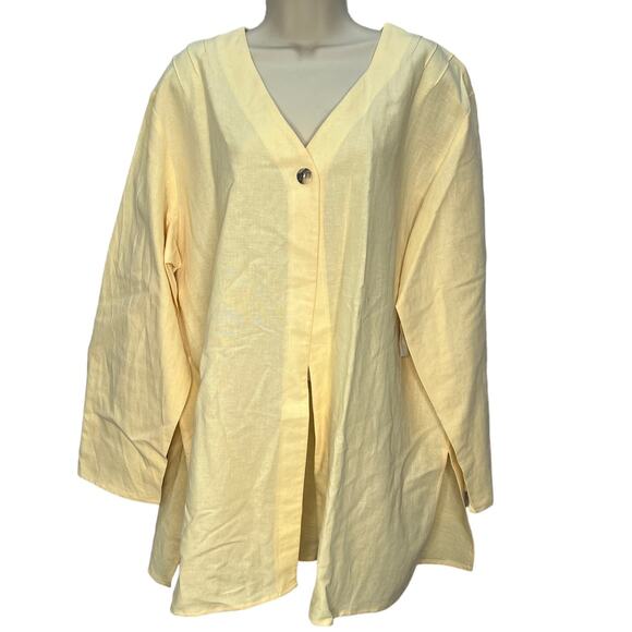 Coldwater Creek One Button Linen Cardigan Top Yellow Size 1X Tie Back New - Picture 1 of 6